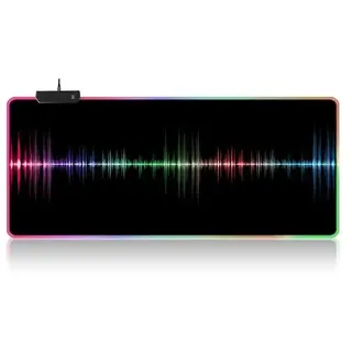 RGB-Mauspad XXL – Gaming-Mauspad 900 x 400 – LED 7 Farben – 4 Lichteffekte – verstellbar rutschfest waschbar – für PC Desktop und Laptop – Welle C02