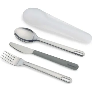 Edelstahl-Besteck-Set JosephJoseph Duo, Messer, Gabel und Löffel, Hartschalenkoffer, tragbar, ideal für Picknick und Camping, Farbe grün/weiß - Grün, Weiß