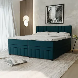 panda möbel Boxspringbett Doppelbett 180x200, Dunkeltürkis, AVALON, mit Bettkästen, mit Matratze, mit Topper, Panda Möbel - Blau