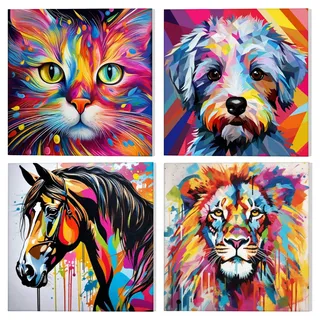 NAIMOER 4 Stück Kat Pferd Malen Nach Zahlen Kinder Alter 8-12, Tiere Malen Nach Zahlen mit Rahmen Erwachsene mit Pinseln Acrylpigment Leinwand für Home Décor Geschenke 20x20cm