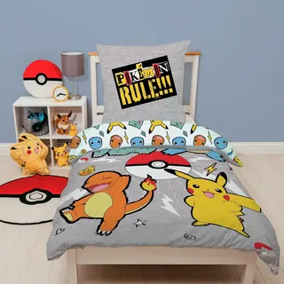 Pokémon Kinderbettwäsche Set 135x200 cm + 80x80 cm für Winter - Kuschelig weich mit Reißverschluss atmungsaktiv -100% Baumwolle mit Pokemon Motiv - Öko-Tex Zertifiziert - Pflegeleicht & farbecht