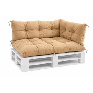 VBChome Palettenkissen 120x80 120x40 70x40 cm für Europaletten Möbel Palettenauflage Garten 12 Farben mit Schaumstoffflocken Füllung Beige 3-TLG Set