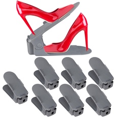 Bild Schuhschrank, Schuhstapler verstellbar, Schuhorganizer für hohe & flache Schuhe, rutschfest, H 11,5-20cm, dunkelgrau