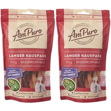 AniPuro Langer KAUSPASS, Leckerlis aus Rinderkopfhaut, hochwertig und getreidefrei, Snack mit hohem Protein-Gehalt, für große und kleine Hunde, 150g (Packung mit 2)