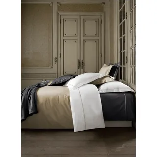 De Witte Lietaer Bumblebee Luxus-Bettwäsche, Perkal, Bettbezug + Kissenbezüge, Baumwolle, Weiß/Taupe, 260 x 240 cm