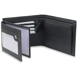 FOMAX Herren Geldbörse aus echtem Leder mit RFID Schutz, Echtleder Querformat Portemonnaie für Männer, Schwarz