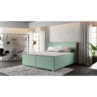 Roe Furniture | Boxspringbett - SIMPLE - 160x200 cm - Hellblau - Mit Bonell-Matratze - Doppelbett - Tagesbett - Bett Schlafzimmer - Gästebett - Hellblau