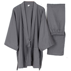 Fancy Pumpkin Männer japanischen Stil Roben dünne Kimono Pyjamas Anzug Meditation Set-Grey-Größe L