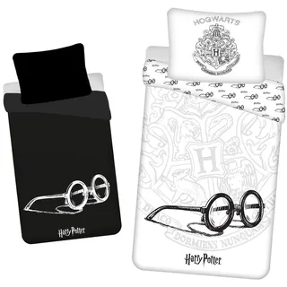 Jerry Fabrics Harry Potter Bettwäsche Brille Hogwarts 140 x 200 cm 70 x 90 cm für Kinder und Jugendliche mit Leuchteffekt