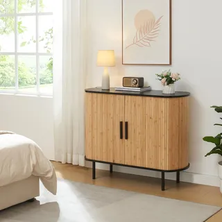 Kommode ‘Tvedestrand’ mit 2 Schiebetüren 100 x 40 x 80 cm Schwarz / Natur - Schwarz