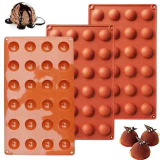 3 Stück Halbkugel Silikonform Mini, Kleine Größe 24 Löcher Silikonform Rund 2.9 cm, Kugel Flexible Schokoladenform zur Herstellung von Schokolade, Kuchen, Gelee, Dome-Mousse