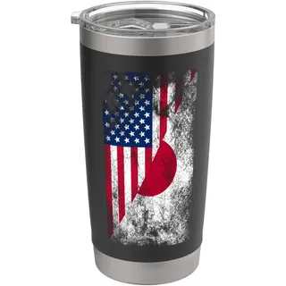 USA & Japan Flaggen - Vereinigte Staaten von Amerika, Japanisch Doppelwandiger Edelstahl-Thermobecher