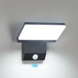 Comely LED Wandleuchte Aussen mit Bewegungsmelder, 24W 6500K Kaltweiß Aussenlampe Wand 180° Schwenkbar, IP65 Wasserdicht Außenwandleuchte Schwarz für Garten Terrasse Eingang Garage