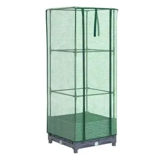 Hochbeet mit Gewächshaus-Aufsatz Rattan-Optik Blaugrau 40 x 123 x 40 cm