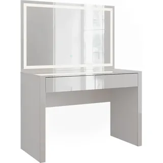 Vicco Schminktisch Annabelle, 110 cm mit LED-Spiegel, Weiß Hochglanz/Weiß