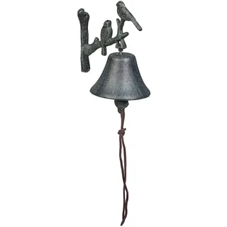 Relaxdays Türglocke Gusseisen Vögel, Gartenglocke, HxBxT: 20 x 10 x 13 cm, Kordel, Wandglocke, Vintage-Optik, dunkelgrün