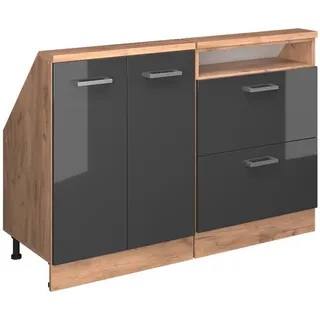 Vicco Küchenschrank FÜR Dachschrägen R-Line Anthrazit Hochglanz 120 cm 2er Set , Schwarz Hochglanz, Honigeiche , Holzwerkstoff , Rechteckig , 120x83.8x46 cm , Küchen, Küchenmöbel, Küchenschränke, Küchenunterschränke