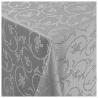 Tischdecke Stoff Damast Barock Jacquard Ranken Design mit Saum eckig 80x80 cm Grau