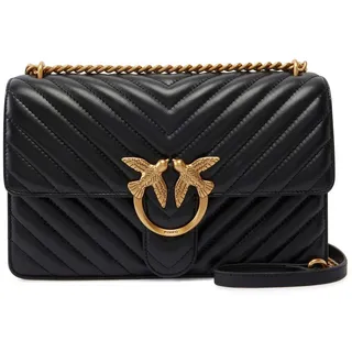 PINKO Umhängetasche Love One Classic DC Sheep Nappa Chevron M Black - Antique Gold