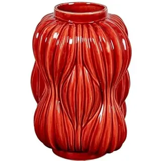 DRW Tischvase mit gestreiften Formen aus Keramik in glänzendem Rot, 32 x 19,5 x 19,5 cm