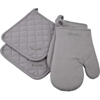ROSS Topflappen »Exclusiv« 2x Topflappen und 2x Grillhandschuh, 100% Baumwolle, silberfarben
