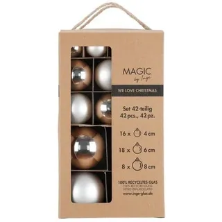 Inge's Christmas Decor Magic by Inge - Weihnachtskugeln Set 42-teilig Frosty Silver, mit den Durchmessern 4 cm, 6 cm und 8 cm, Christbaumschmuck Glas
