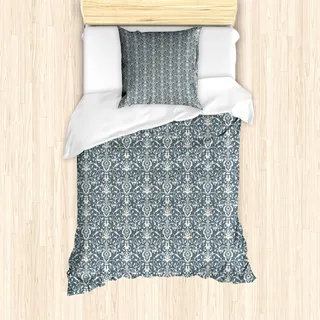 ABAKUHAUS Damast Mantele, Blätter und Knospen, Milbensicher Allergiker geeignet mit Kissenbezügen, 135 cm x 200 cm - 80 x 80 cm, Creme Grau - Creme