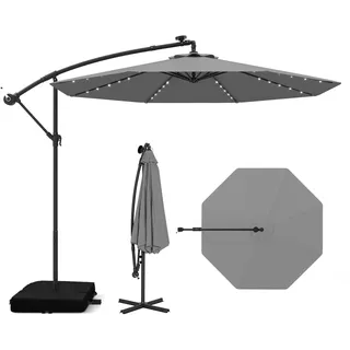 FANTASK 250 cm Sonnenschirm, Ampelschirm mit Ständer & LED-Leuchten, UV-Schutz, Gartenschirm mit Kurbel, Marktschirm, Terrassenschirm für Garten, Pool, Terrasse