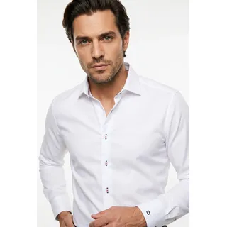 Langarmhemd OLYMP "Level Five", Herren, Gr. 39, N-Gr, weiß, Web, Obermaterial: 100% Baumwolle, körpernah normal, 2-Knopf-Manschette, Hemden Langarmhemd, Businesshemd, body fit, Kentkragen