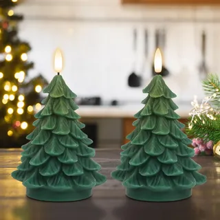 Eldnacele Weihnachtsbaumkerzen mit 6 Stunden Timer, 2er Set flammenlose Stabkerzen mit wachsbeschichtetem Design und flackernder 3D-Flamme, batteriebetriebene LED-Kerzen für Weihnachten