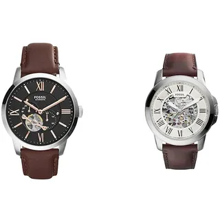 Fossil Herrenuhr Townsman, 45mm Gehäusegröße, Mechanisches Automatikwerk & Herren Analog Automatik Uhr mit Leder Armband ME3099