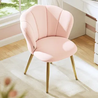 VASAGLE Esszimmerstuhl, blütenblattförmige Rückenlehne, gepolsterter Schminktischstuhl, Samt, bis 150 kg belastbar, Stahlbeine, für Küche, Wohnzimmer, Schlafzimmer, rosa KDC099S101