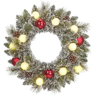 Black Box Trees Kaprun Weihnachtskranz mit LED-Beleuchtung – Weihnachtskranz Ø45 cm mit Weihnachtsdekoration und Tannenzapfen – Grün Frosted, Rot