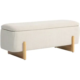 Homcom Truhenbank mit Leinenoptik, Holzbeine, Creme , Textil , Echtholz,Buche , Füllung: Schaumstoff , 44x44.5x111 cm , Esszimmer, Bänke, Sitzbänke