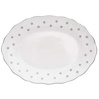 Ovale Schale, tschechisches Porzellan, Marke Verona, 36 cm Durchmesser, mit blauem Dekor, Modell "Valbella", Hersteller G. Benedikt - Blau