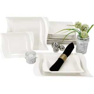 12tlg Tafelservice Ivory Porzellan 6 Personen Speiseteller Suppenteller 300ml - Weiß