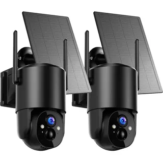 2Stück Überwachungskamera Aussen Akku Solar: 2K Kamera Überwachung Aussen 360° Schwenk WLAN IP Kamera Outdoor Kabellos 2,4G WiFi Aussenkamera mit Nachtsicht in Farbe PIR Bewegungsmelder Alarm IP66