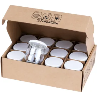 DIY Creation - 12er Set Joghurtgläser aus Glas mit luftdichtem Deckel – Marmeladengläser klein und Gläser mit Deckel – für SEB Multidélices, Thermomix, Cookeo – Babybrei-Gläser – 125g / 143ml