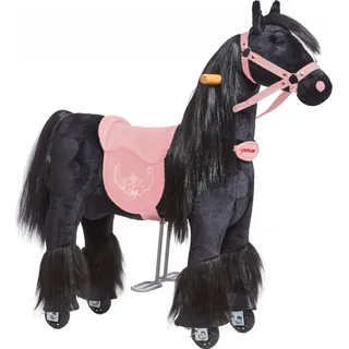Mechanisches Pferd auf Rollen Ponnie Ebony S mit rosa Sattel - Schwarz, Rosa