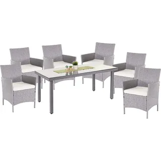 Poly-Rattan-Garnitur Halden, Gartenmöbel Balkon-Set Sitzgarnitur grau, Kissen creme - Grau