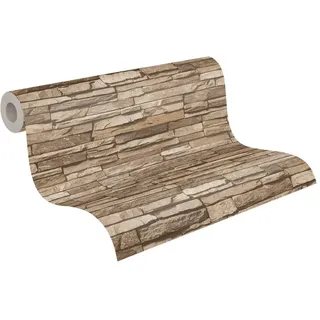 A.S. Création Vliestapete Dekora Natur Tapete in Naturstein Optik fotorealistische Steintapete 10,05 m x 0,53 m beige braun Made in Germany 958332 95833-2