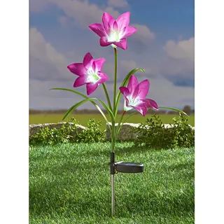 Solar LED Gartenstecker "Lilie" lila, 80 cm hoch, Beetstecker, Blumenstecker, Dekostecker, Leuchtdeko, Gardendeko für Draußen - Lila