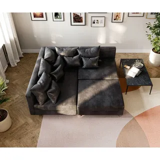 DeLife Ecksofa Clovis Anthrazit Antik Optik Hocker Ottomane Links Modulsofa - Grau/Schwarz