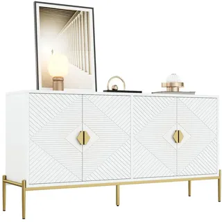 Stilvora Sideboard in Weiß und Gold Anrichte mit 4 Türen und Metallgriffen für Wohnzimmer, Flur und Esszimmer, B162/T40/H80 cm , Rechteckig,Rechteckig , konisch , 162x80x40 cm , Kleinmöbel, Kommoden, Sideboards