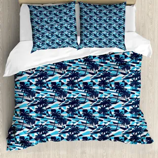 ABAKUHAUS Palme Bettbezug, Geometric Blue Shades, Milbensicher Allergiker geeignet mit Kissenbezügen, 155 cm x 220 cm - 80 x 80 cm, Blau Dunkelblau Weiß - Weiß