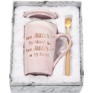 Joymaking Tasse Geschenk beste Freundin Geburtstag Geschenke, personalisiert Marmor Tasse Geschenk für Freundin - Not Sisters By Blood But Sister By Heart - beste Freundinnen Geschenk 400ml rosa