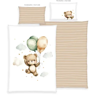 Babybettwäsche BABY BEST "Ballon Teddy", multicolour, B/L: 135cm x 200cm, 1 Stk., 1 Stk., Renforcé, B/L: 80cm x 80cm, 2, Renforcé, Obermaterial: 100% Baumwolle, Bettwäsche, Babybettwäsche, Wendebettwäsche