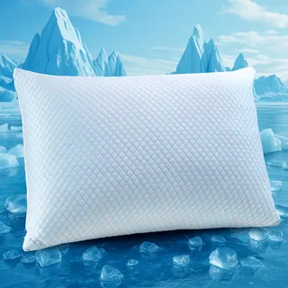 UNIKOME Kühlendes Kopfkissen 50x70CM, Memory Foam Kissen Doppelseitiger, Cooling Pillow Kalt/Warm Abnehmbar, Blau Für Sommer/Herbst, Weiß Für Winter/Frühling, Oeko-Tex