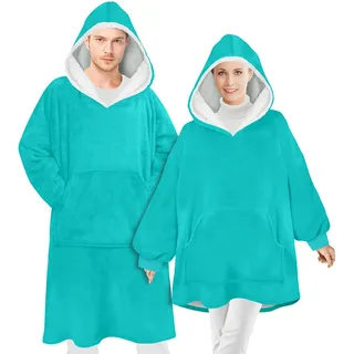 Emily ́s Check Hoodie Oversize Kuschelfleece mit Kapuze und Bauchtasche 1584.2299, Uni Größe S-M, türkis