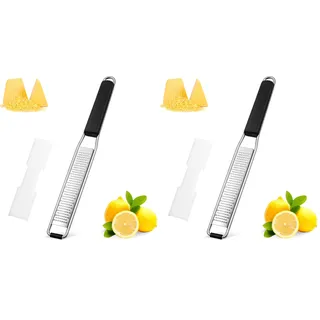 Diboniur Parmesanreibe, Scharfe Edelstahl Käsereibe, Knoblauchreibe Zitronenreibe Ingwerreibe, Spülmaschinenfest, Handreibe mit Schutzhülle Reinigungsbürste, Schwarz (Packung mit 2)